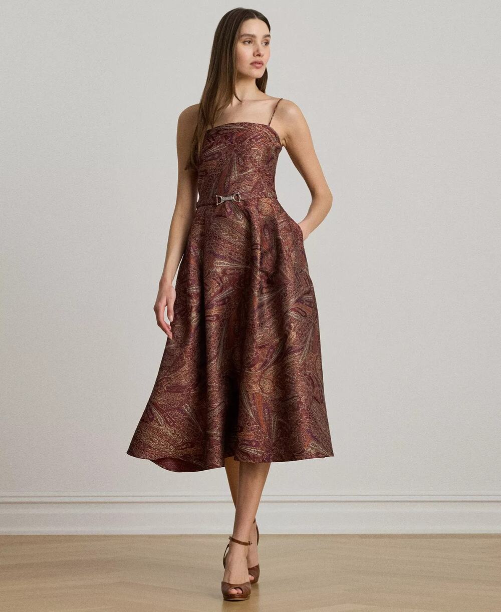 Lauren Ralph Lauren Women's Paisley Belted Cocktail Dress Multi Size 8 3009